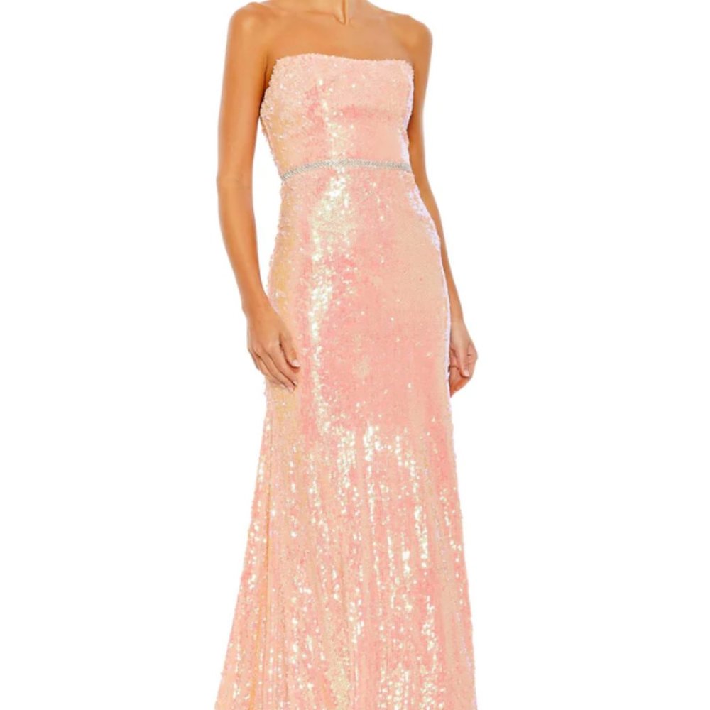 MAC DUGGAL SEQUIN STRAPLESS RHINESTONE WAIST CORAL GOWN sz 10